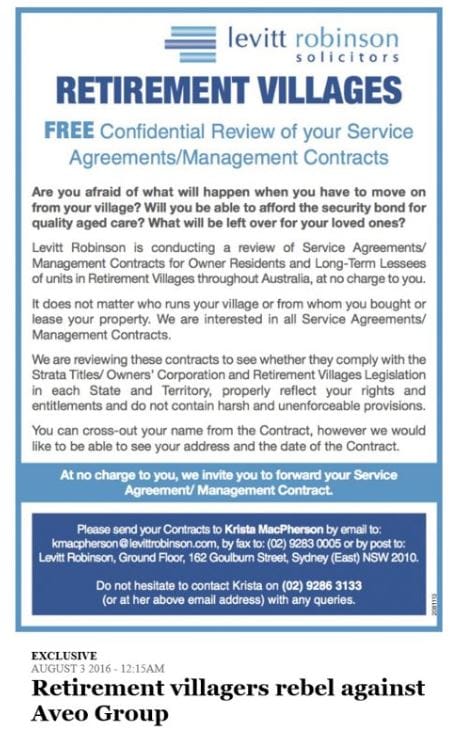 Class action lawyer targets the retirement village sector