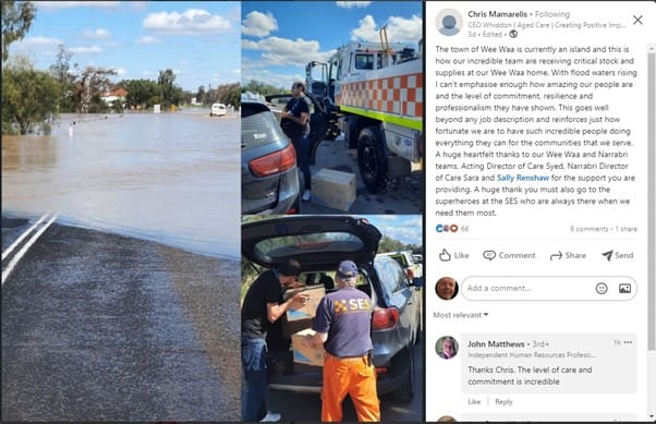 Whiddon’s aged care home in Wee Waa, NSW, cut off by floodwaters with more rain forecast