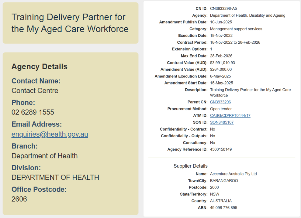 Accenture awarded extension on $4M contract for My Aged Care training