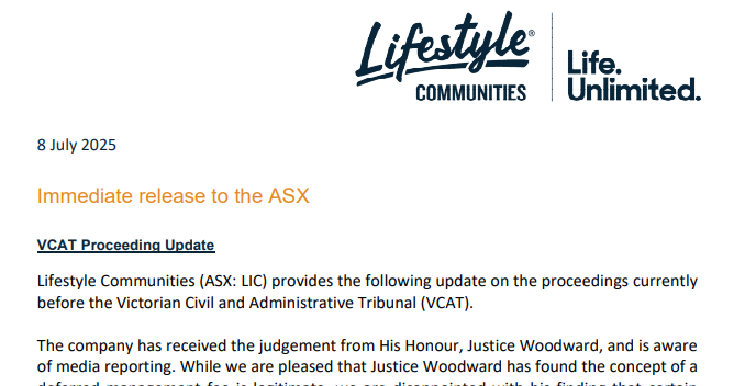 Lifestyle Communities to fight VCAT's DMF ruling, updates contracts for new buyers post image