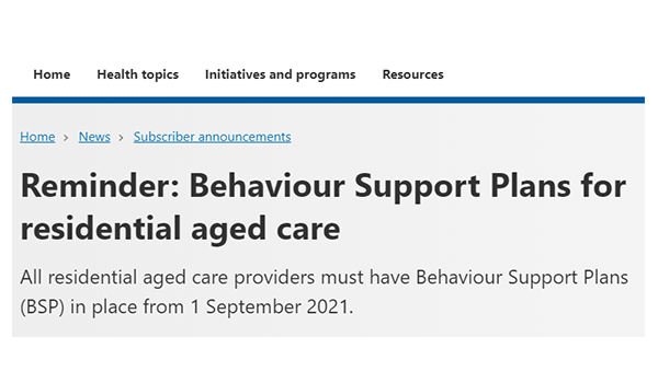 New Behaviour Support Plan requirements for residential aged care providers from 1 September post image