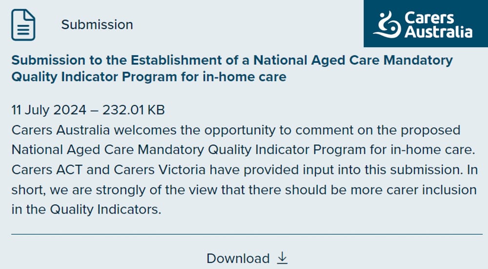 Informal carers left out of Home Care QI proposal: Carers Australia post image