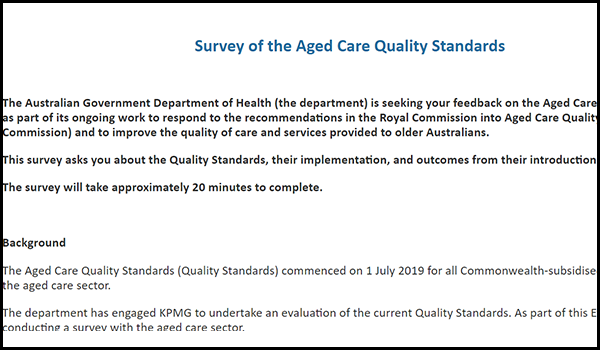 Providers invited to complete Aged Care Quality Standards survey post image