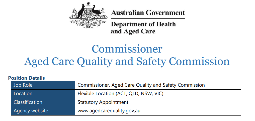Aged Care Quality and Safety Commissioner's $500,000-plus job advertised post image